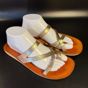 White Mountain Footbeds Sandals Gold Strappy Thong Flats‎ Size 9M